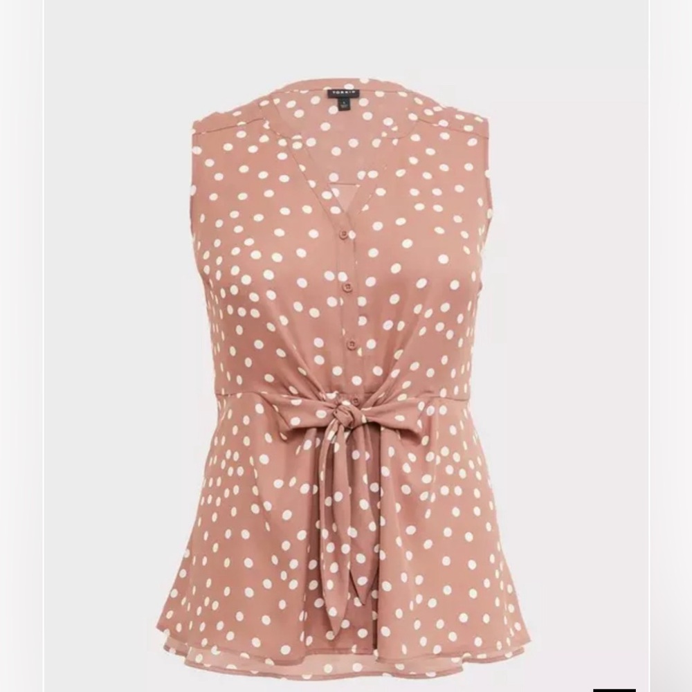*Torrid Tan Georgette Polka Dot Sleeveless Button Down Blouse Tie Front Size 2